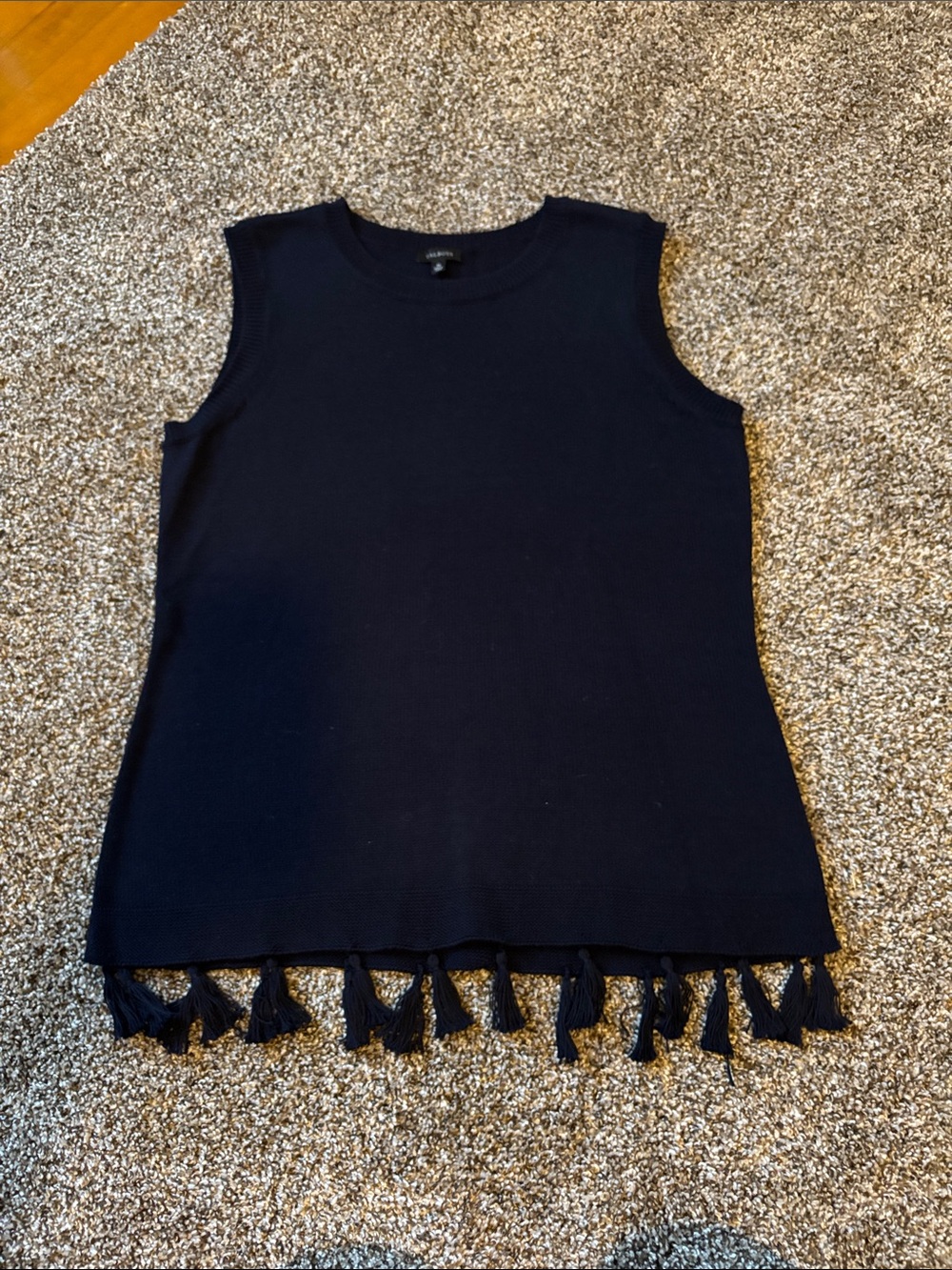 Talbots Black Sleeveless Knit Tank with Tassel Hem